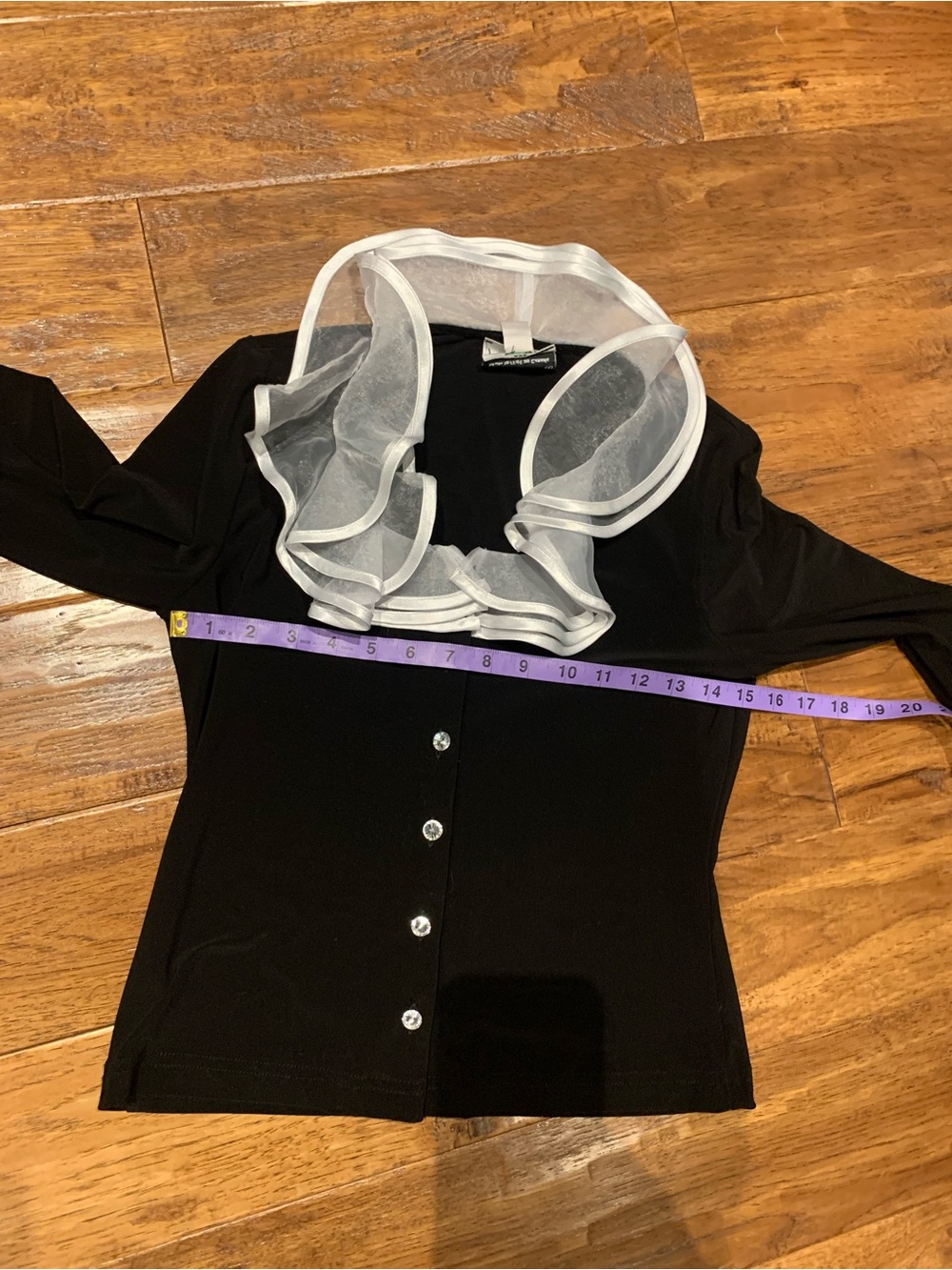 Joseph Ribkoff Black Button-Front Top with White Ruffle Trim - Picture 13 of 16